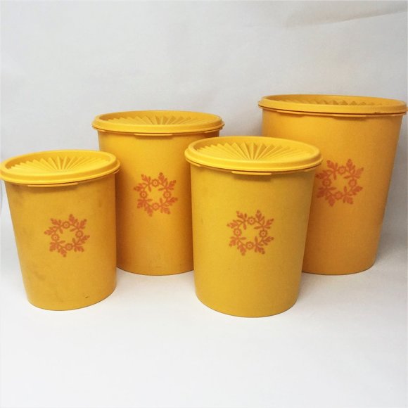Vintage Tupperware 4 Piece Canister Set Yellow